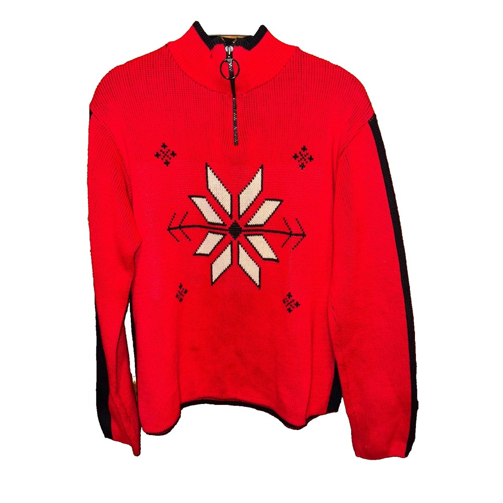 Hanna Andersson Nordic 1/4 Zip Fair Isle Cotton Sweater Small red snowflakes